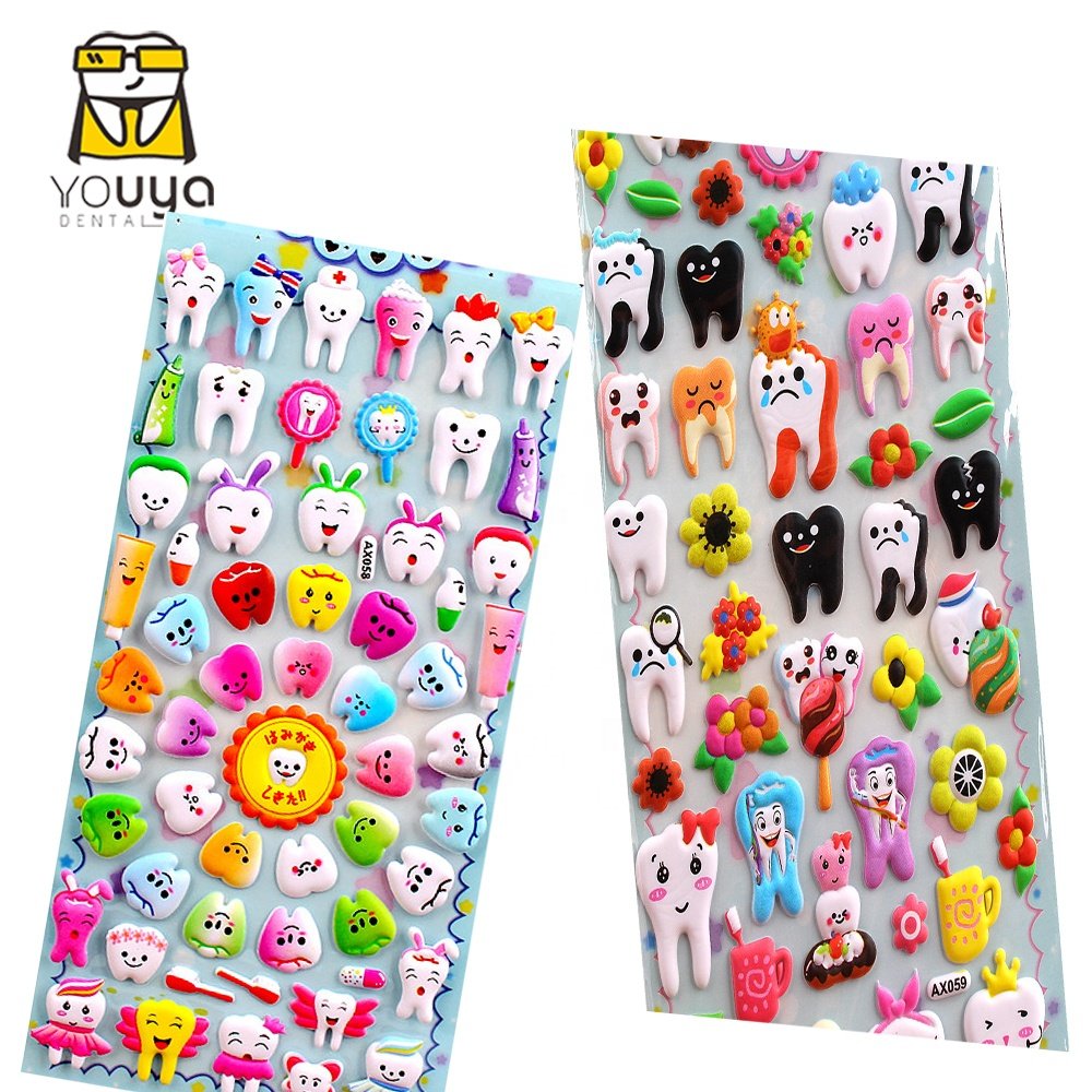 Cartoon Dental 3D Stickers Teeth Shape Sticker Sheet Molar Shape Tooth Logo Plastic Stickers
