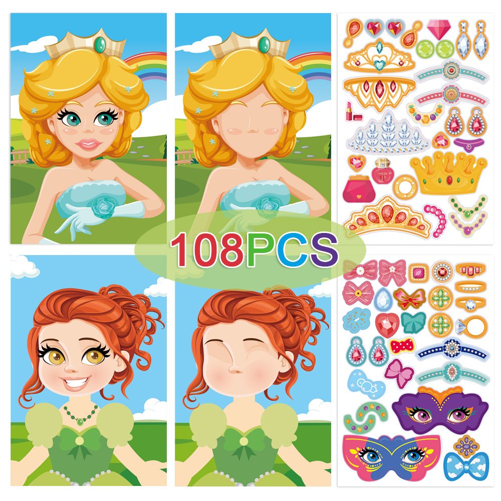 YALONG YLWG10014 Stickers Puzzle Games Make a Face Princess Animal Dinosaur Assemble Children Recognition Training Education Toy