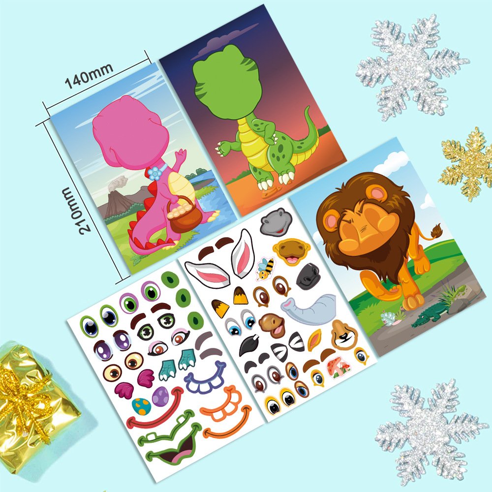 YALONG YLWG10014 Stickers Puzzle Games Make a Face Princess Animal Dinosaur Assemble Children Recognition Training Education Toy