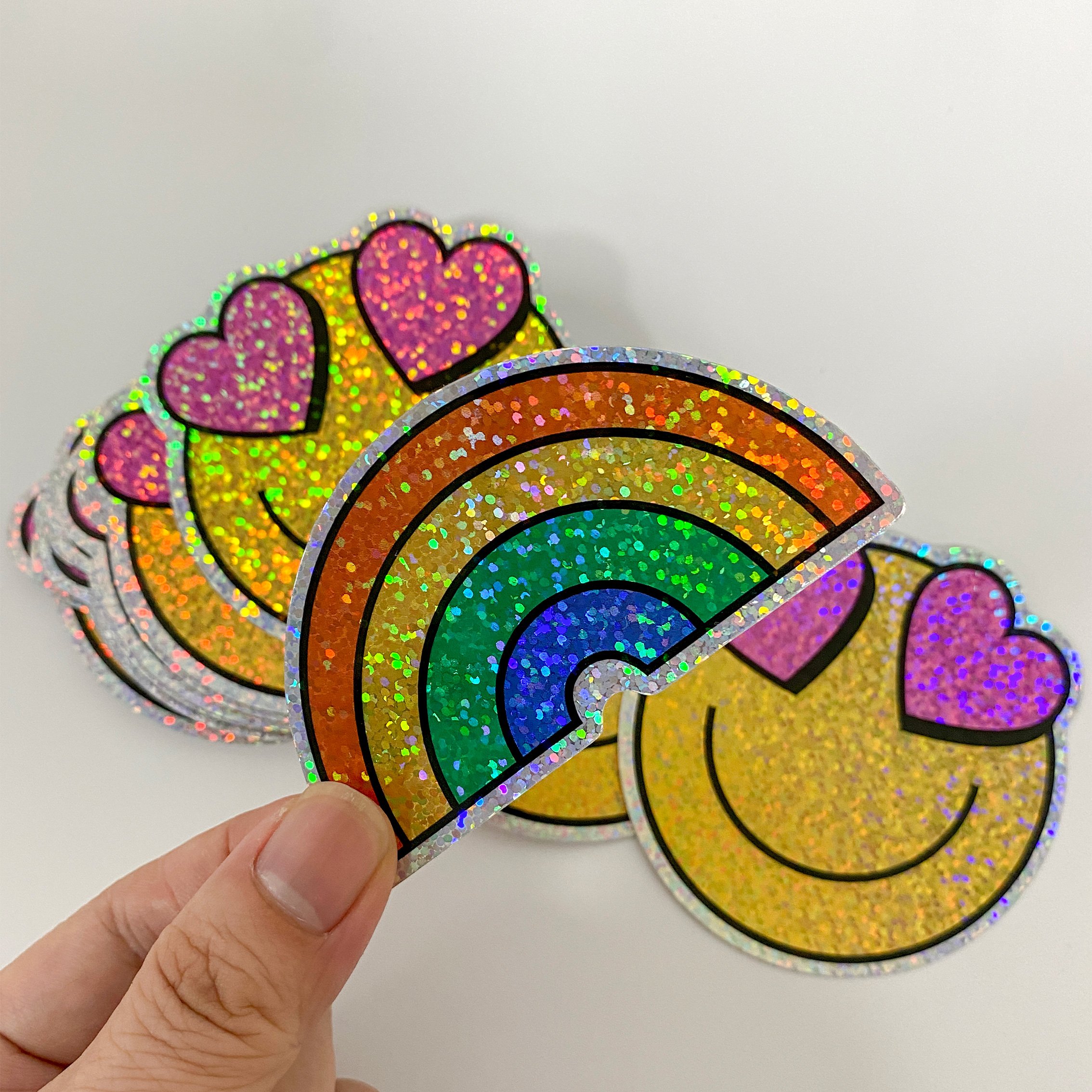 Adhesive Sticker Die Cut Logo Pvc Dot Holographic Sparkle Stickers Cartoon Self Adhesive Waterproof Custom Vinyl Sticker