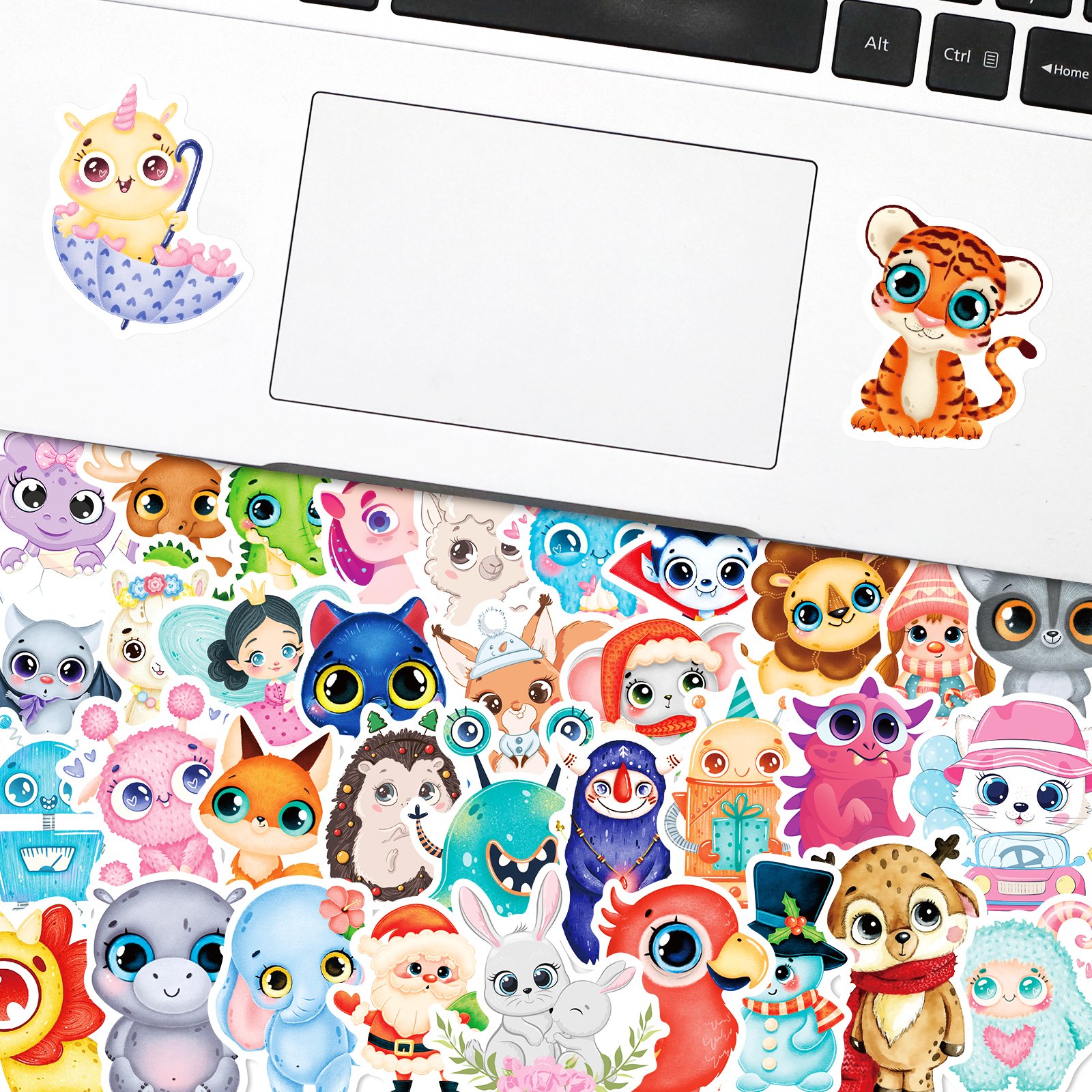 50pcs different big-eyed animal stickers, cute cartoon animals waterproof stickers for children's decoration
