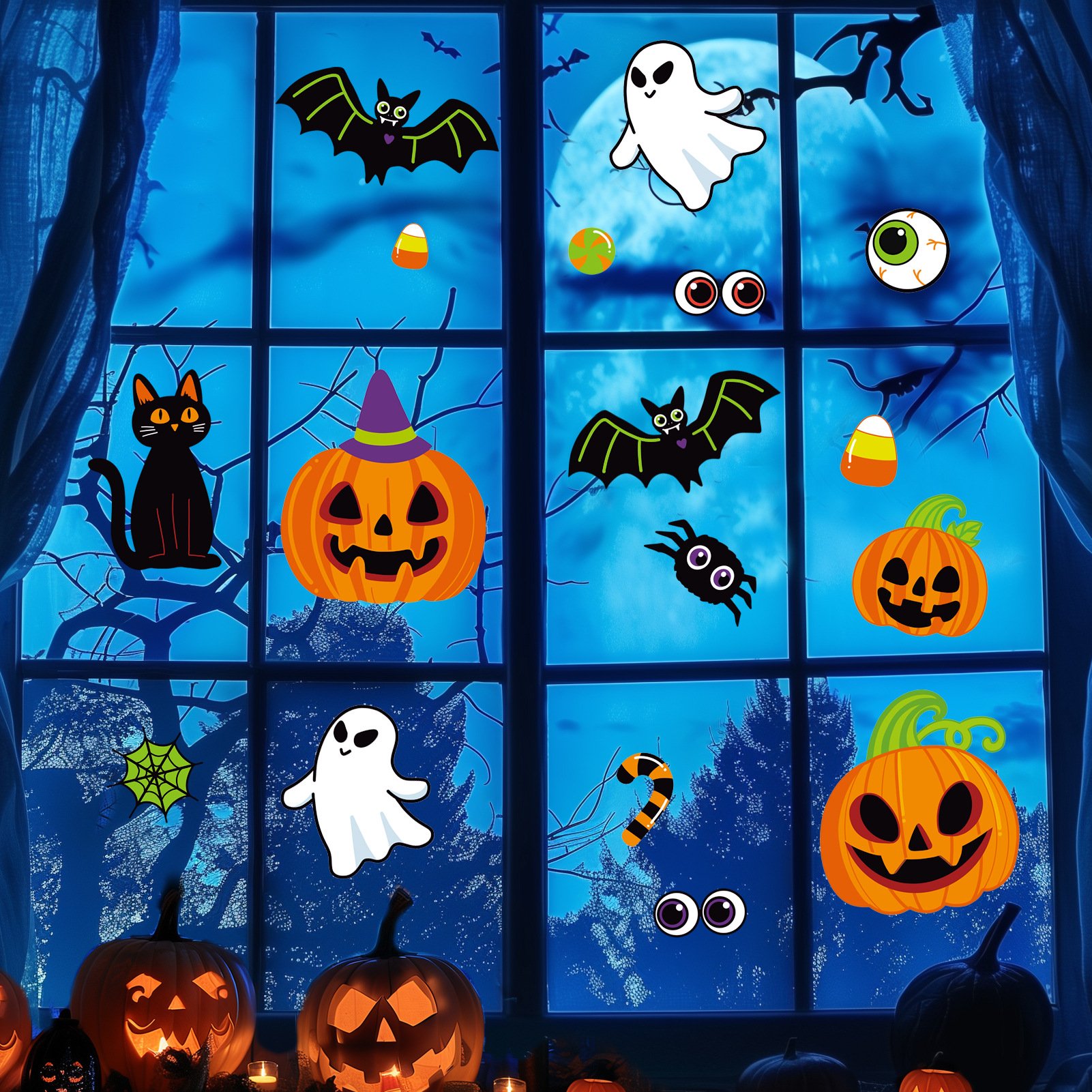 Halloween DIY Holiday Party Decoration Stickers Cute Spooky Pumpkin Head Bat Pattern Cartoon Graffiti Customized Style Stickers