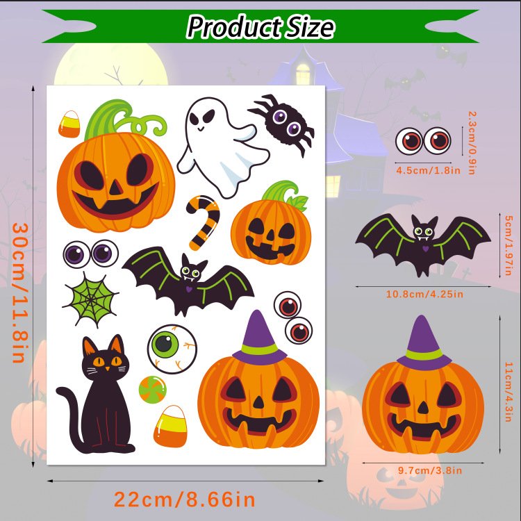 Halloween DIY Holiday Party Decoration Stickers Cute Spooky Pumpkin Head Bat Pattern Cartoon Graffiti Customized Style Stickers