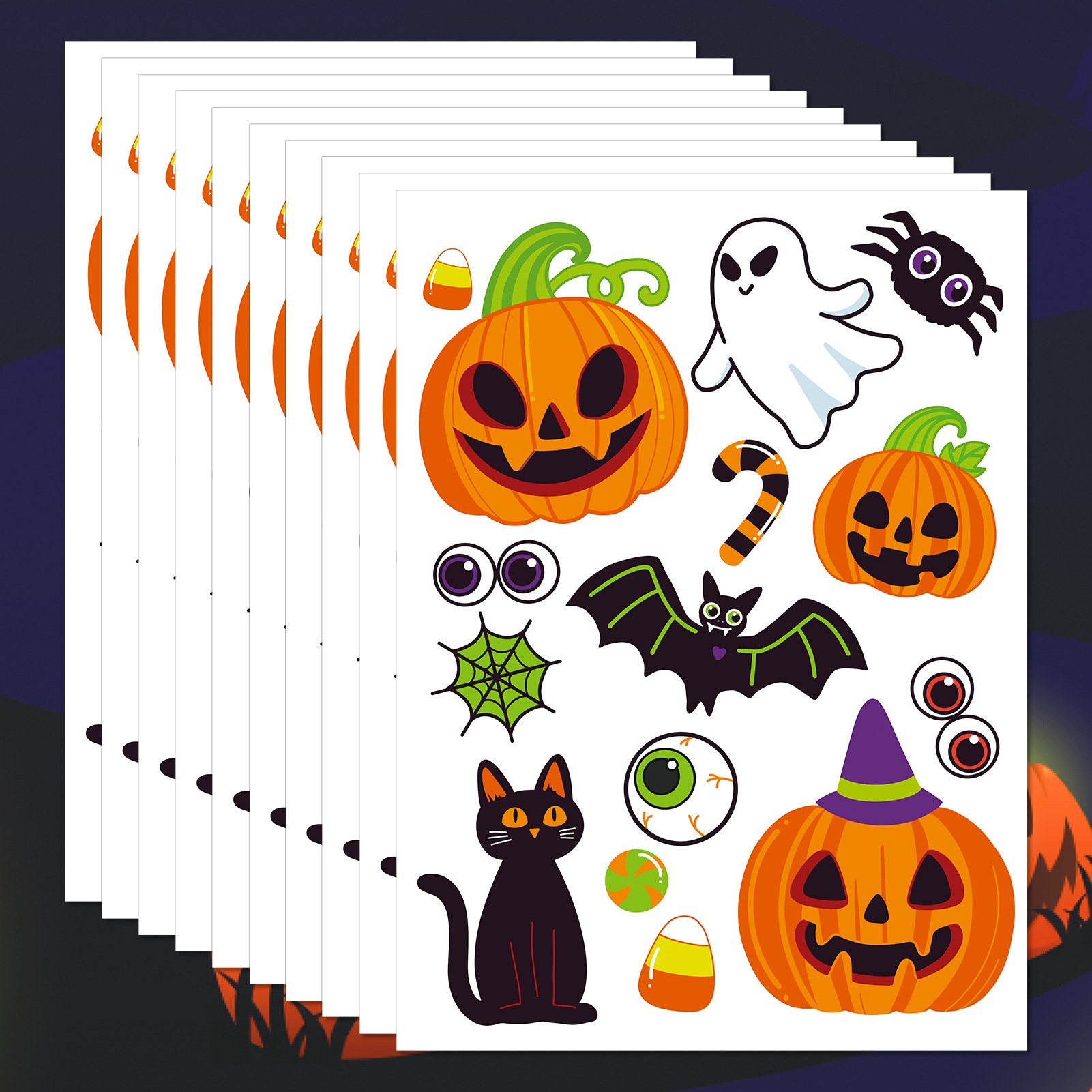 Halloween DIY Holiday Party Decoration Stickers Cute Spooky Pumpkin Head Bat Pattern Cartoon Graffiti Customized Style Stickers