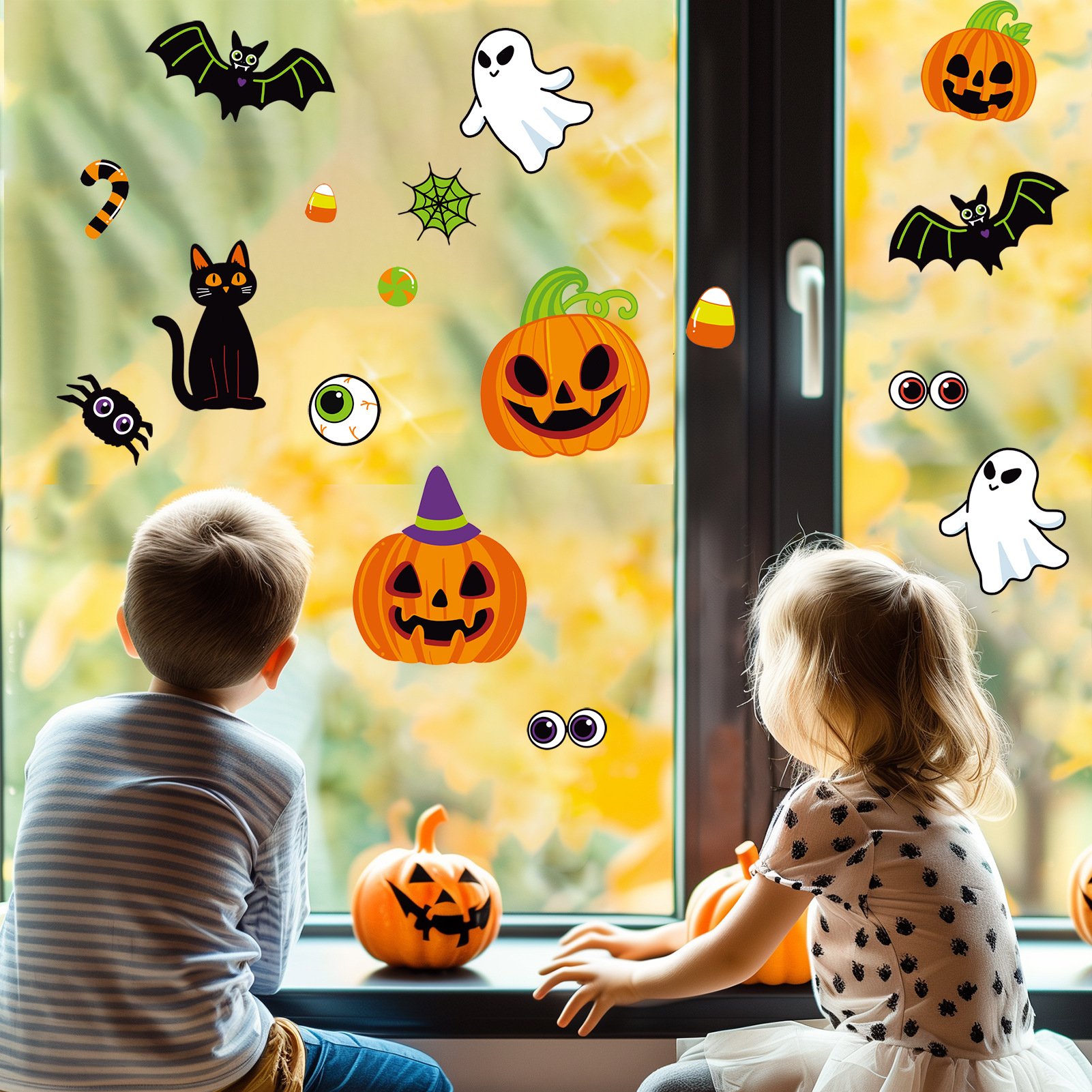 Halloween DIY Holiday Party Decoration Stickers Cute Spooky Pumpkin Head Bat Pattern Cartoon Graffiti Customized Style Stickers