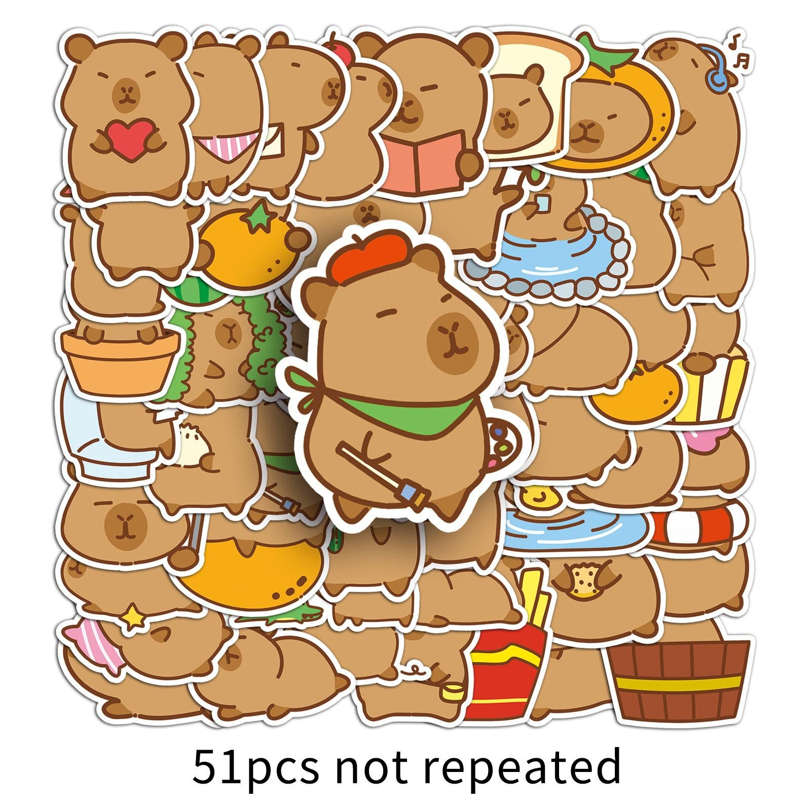 51Pcs Q Version Capybara Graffiti Stickers For Children Refrigerator Bottle Decor Original Design Sticker