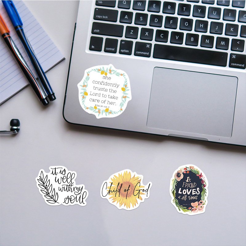 Wholesale Custom 52PCS Stickers PVC Decorative Laptop Notebook Cartoon Religious Jesus Phrase Bible Verse Waterproof Stickers