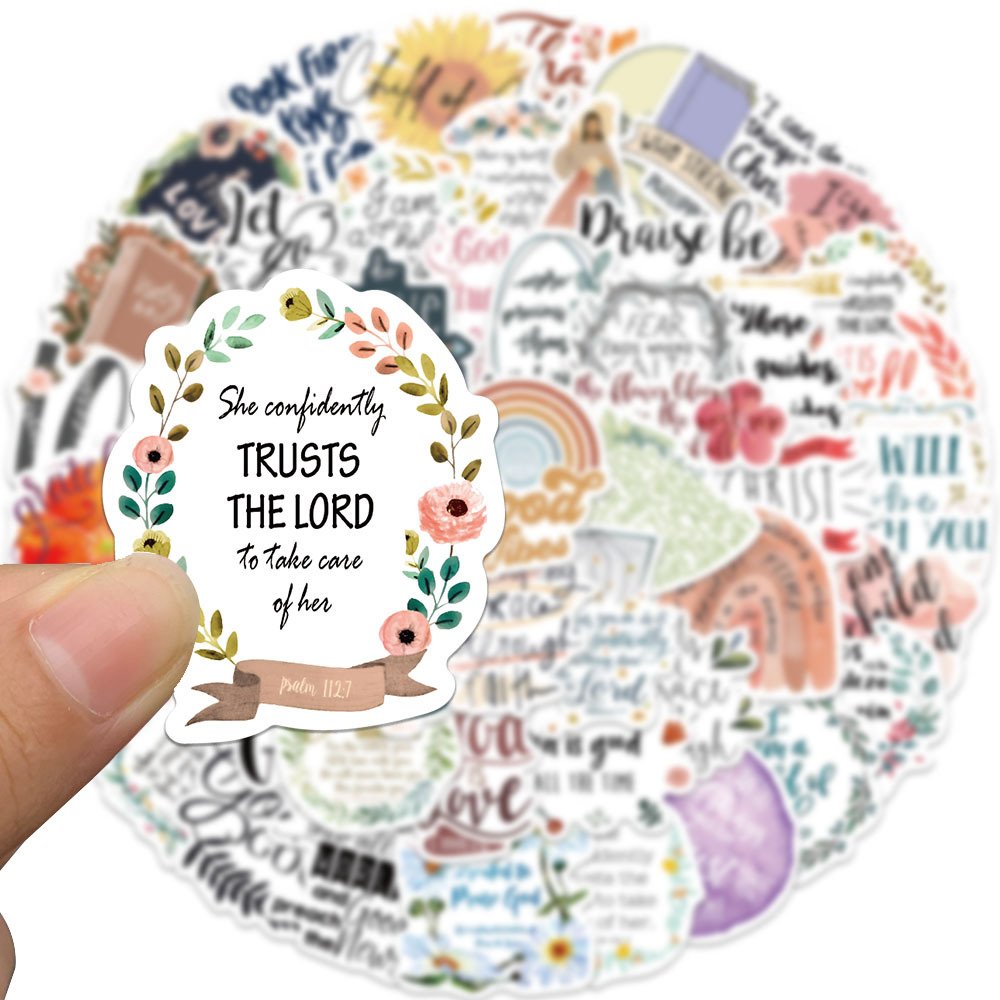 Wholesale Custom 52PCS Stickers PVC Decorative Laptop Notebook Cartoon Religious Jesus Phrase Bible Verse Waterproof Stickers