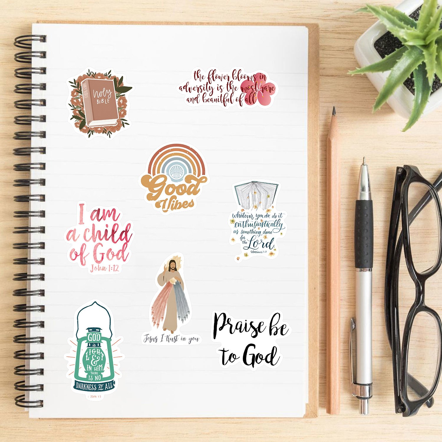 Wholesale Custom 52PCS Stickers PVC Decorative Laptop Notebook Cartoon Religious Jesus Phrase Bible Verse Waterproof Stickers