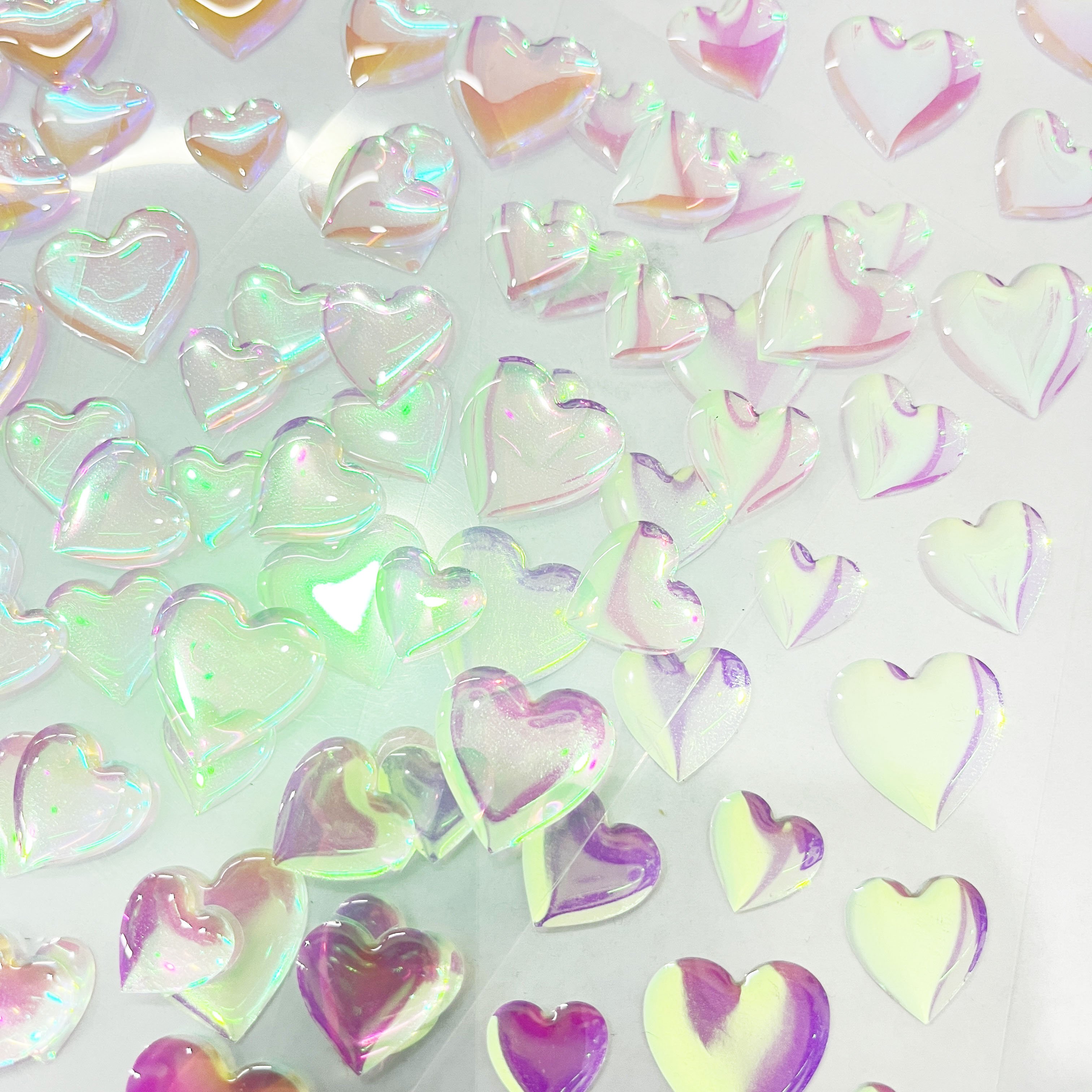 Custom 3d Stereo Epoxy Sticker Resin Waterproof Stickers Self Adhesive Reflective Kiss Cut Stickers Heart Shape Label Sheet