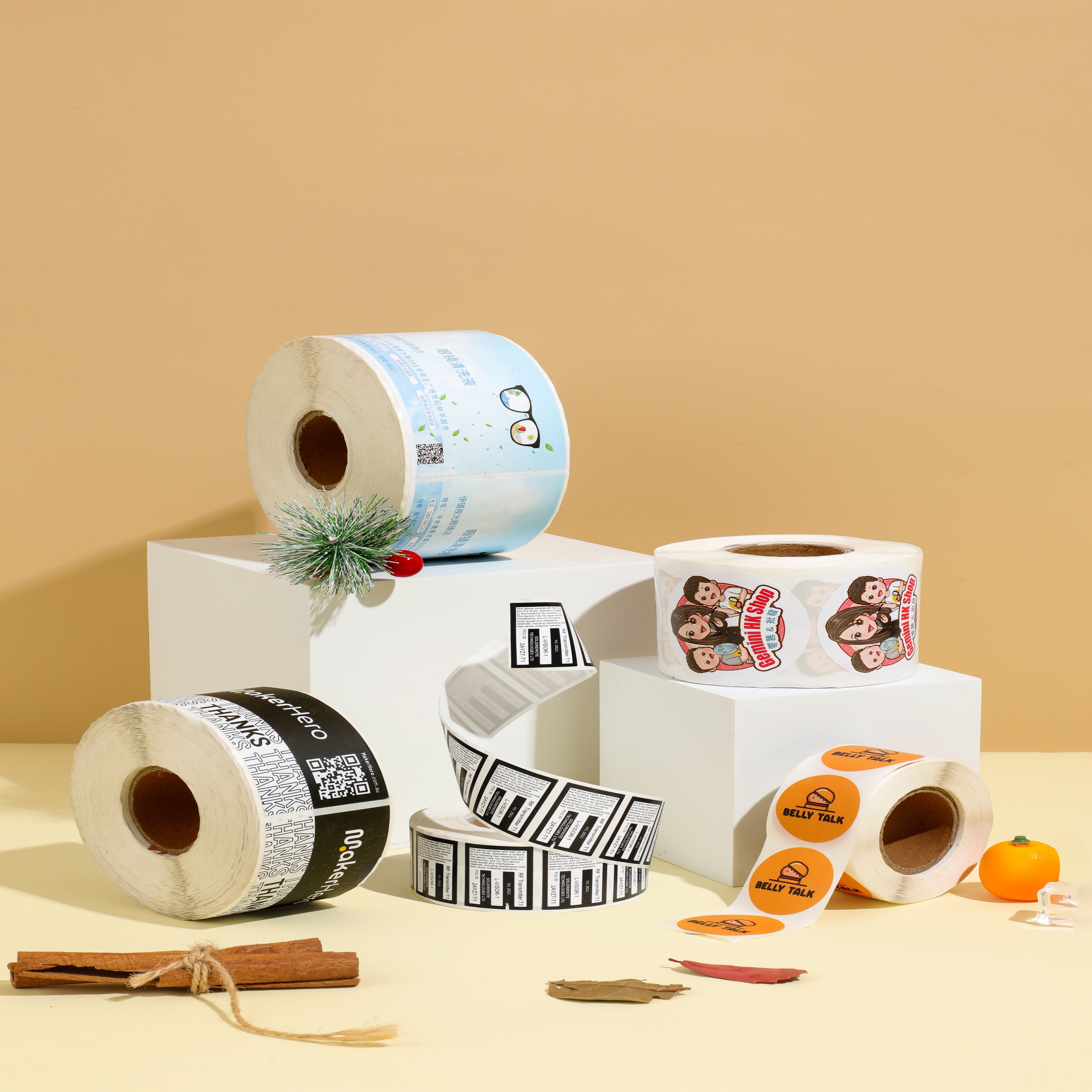 Custom Adhesive Cartoon PVC Decoration Vinyl Roll Sticker White Color Brand Logo Label for Packaging Roll Sticker