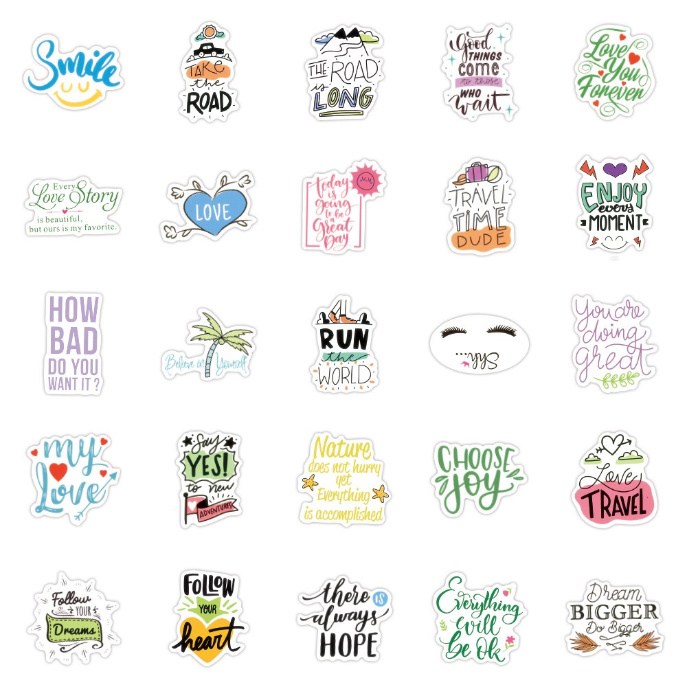 100pcs Waterproof Cute Cartoon Inspirational language Sticker for Car Laptop Phone Luggage Decor Inspirational Stickers Student