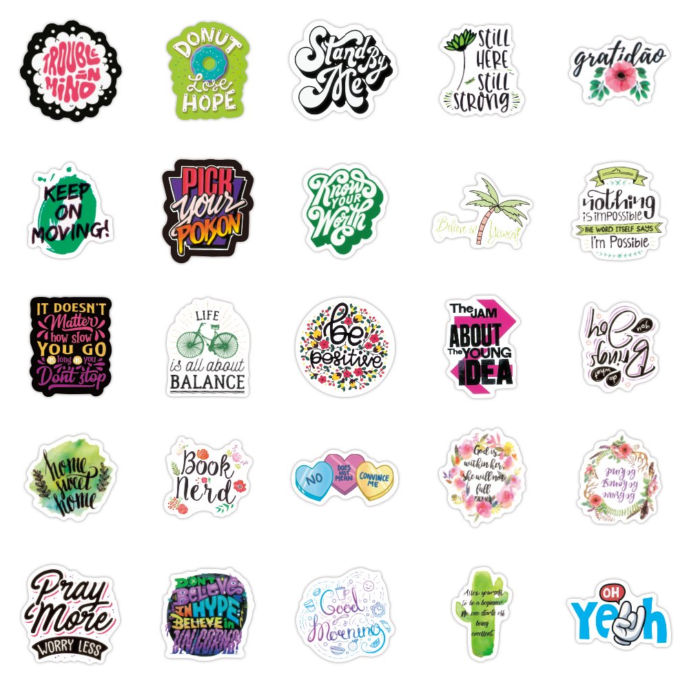 100pcs Waterproof Cute Cartoon Inspirational language Sticker for Car Laptop Phone Luggage Decor Inspirational Stickers Student