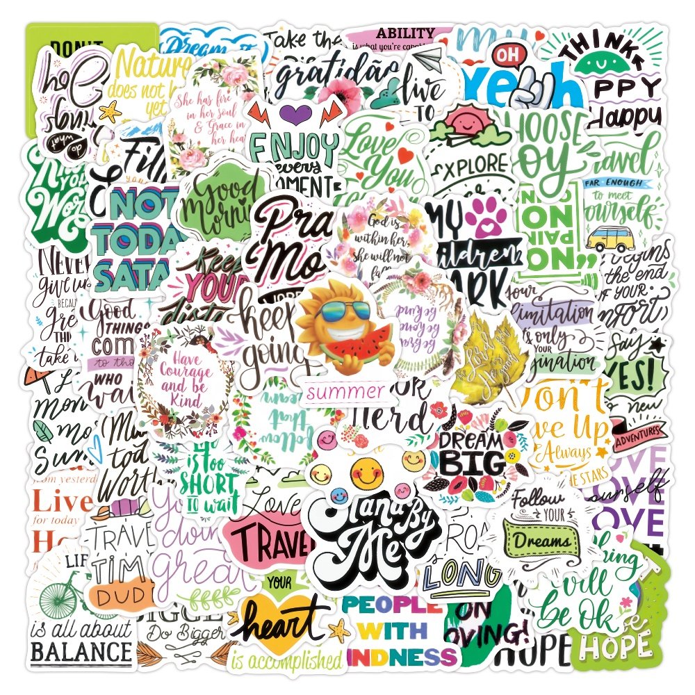100pcs Waterproof Cute Cartoon Inspirational language Sticker for Car Laptop Phone Luggage Decor Inspirational Stickers Student