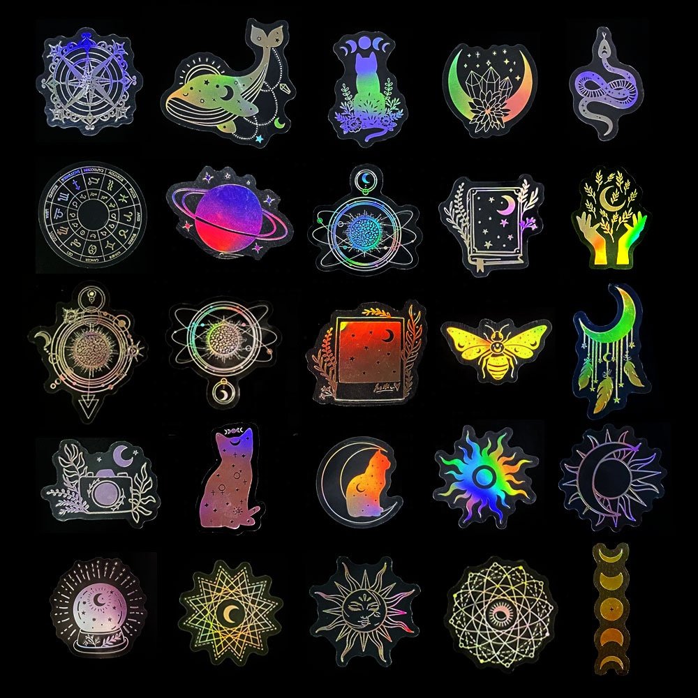 200pcs Holographic Stationery Stickers for Arts Water Bottles Laptop Scrapbook Planner Journal Accessories PET Adhesive Sticker