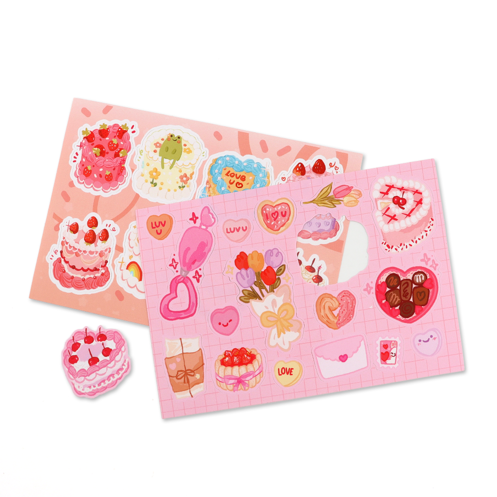 Customized Adhesive Waterproof Sticker Paper Sheet Promotional Custom Cartoon Cute Kiss Cut Stickers
