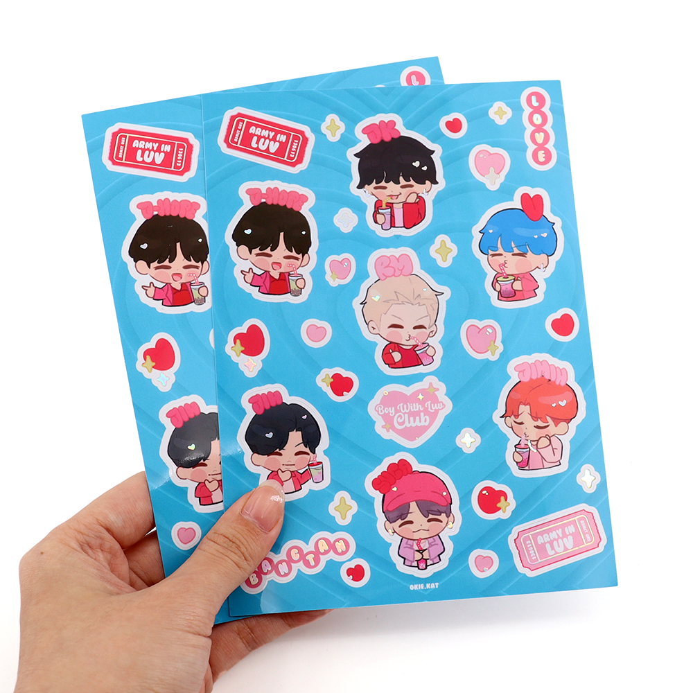 Customized Adhesive Waterproof Sticker Paper Sheet Promotional Custom Cartoon Cute Kiss Cut Stickers