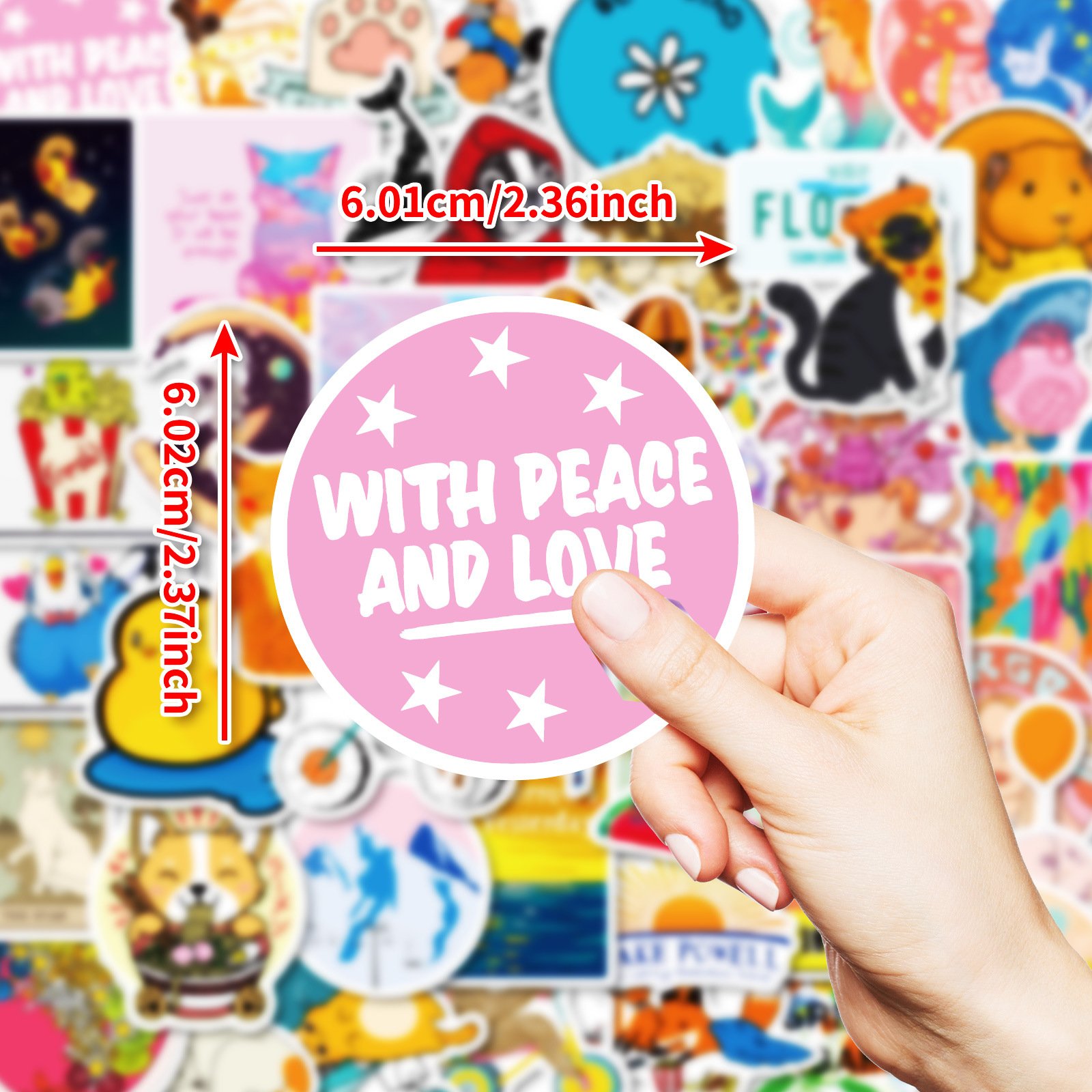 50PCS Fashional funny good vibes positive phrase cartoon animals sticker