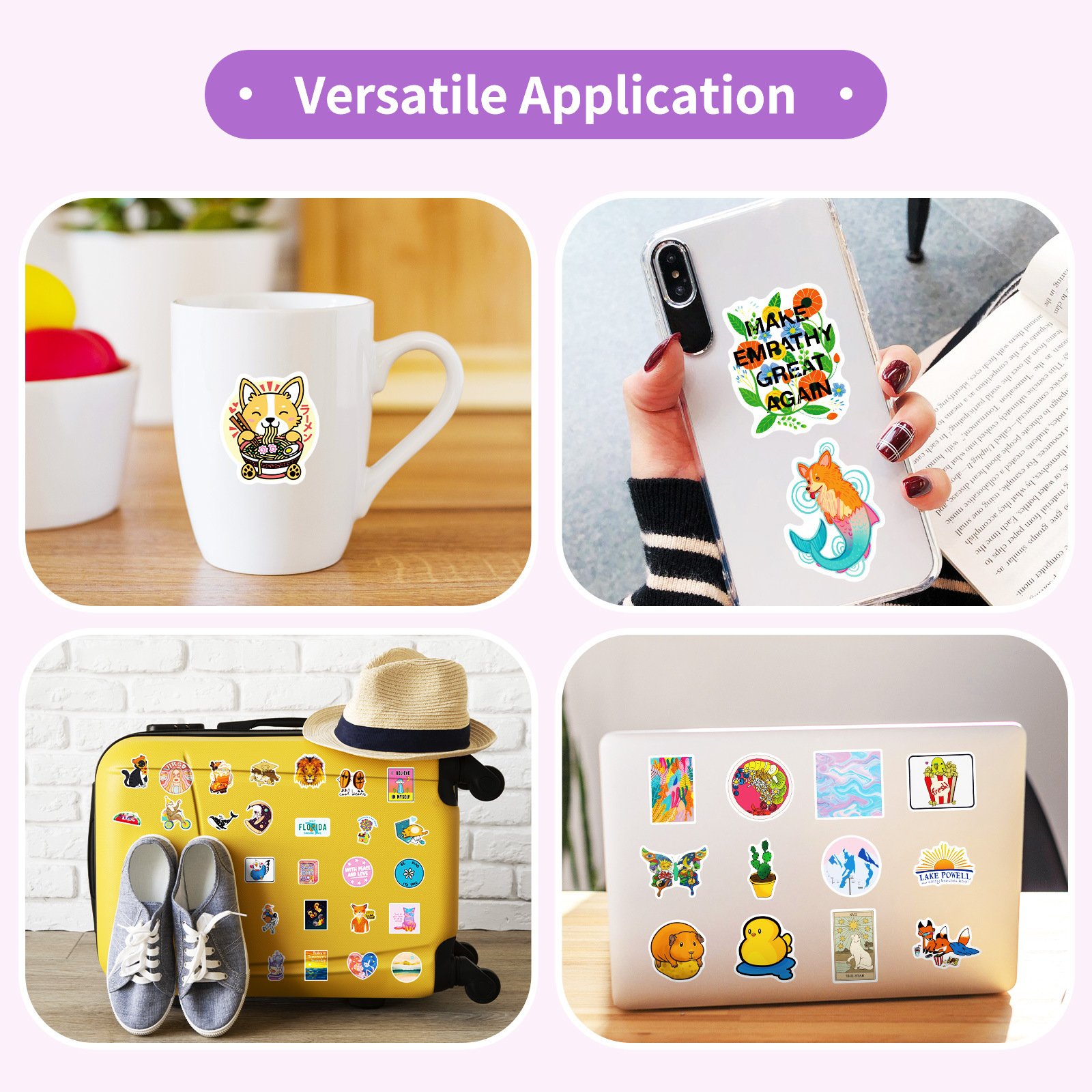 50PCS Fashional funny good vibes positive phrase cartoon animals sticker
