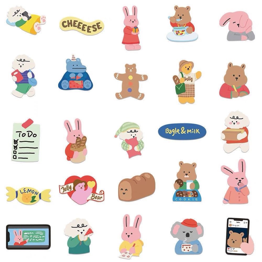 100pcs Die Cut Korean INS Style Cartoon Decorative Stickers Vinyl Stickers for Scrapbook Kid DIY Arts