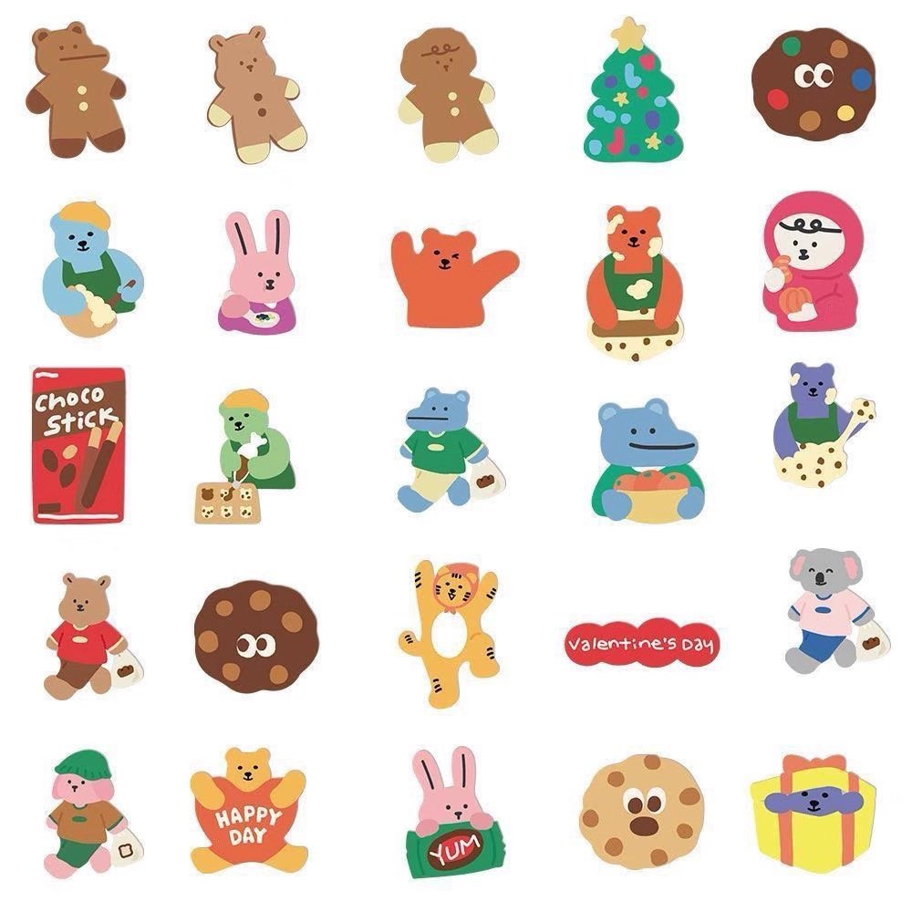 100pcs Die Cut Korean INS Style Cartoon Decorative Stickers Vinyl Stickers for Scrapbook Kid DIY Arts