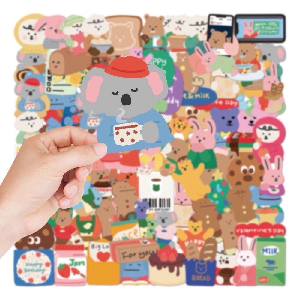 100pcs Die Cut Korean INS Style Cartoon Decorative Stickers Vinyl Stickers for Scrapbook Kid DIY Arts