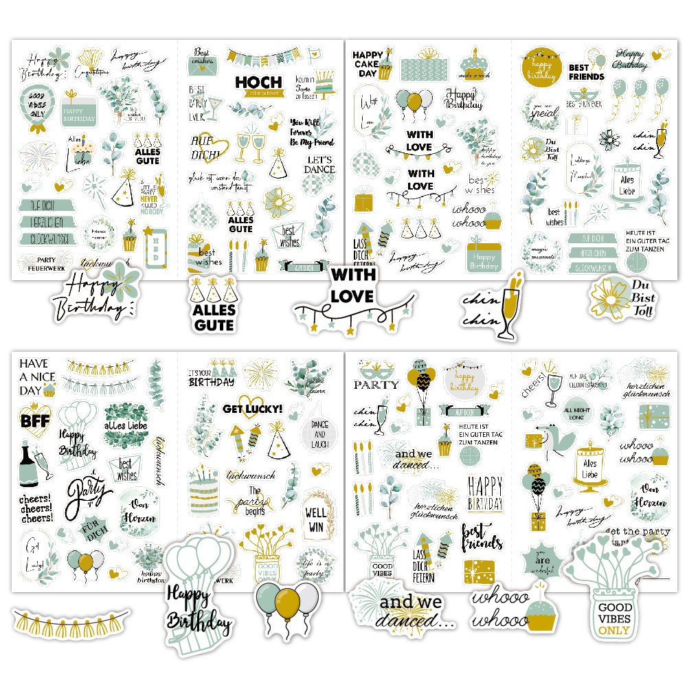 New Happy Birthday Cartoon Stickers for Party Decorations Scrapbook Planning Water Pressure Sensitive Single Sided Adhesive