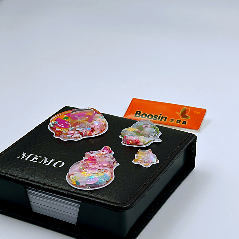Hot Selling Custom Die Cut PVC Stickers Water Injection UV Printed Adhesive Labels PET and Plastic Material