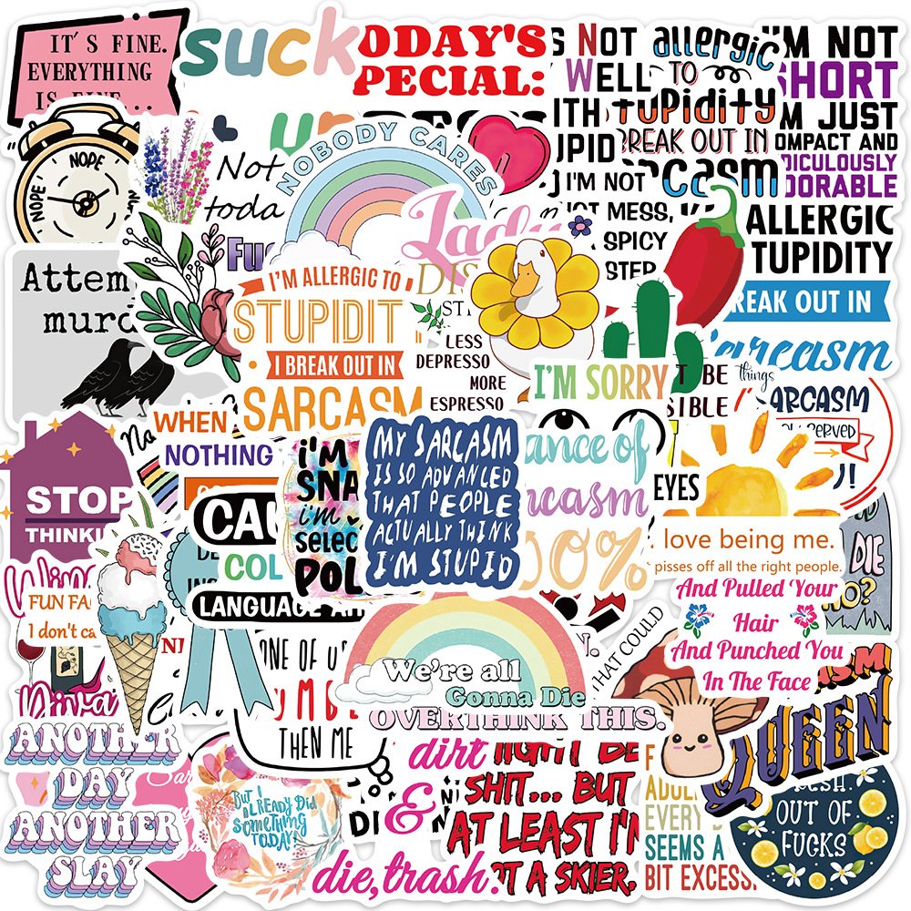 50pcs Sarcastic Stickers Funny Boho Sarcastic Stickers for Adults Snarky Humorous Quotes Stickers