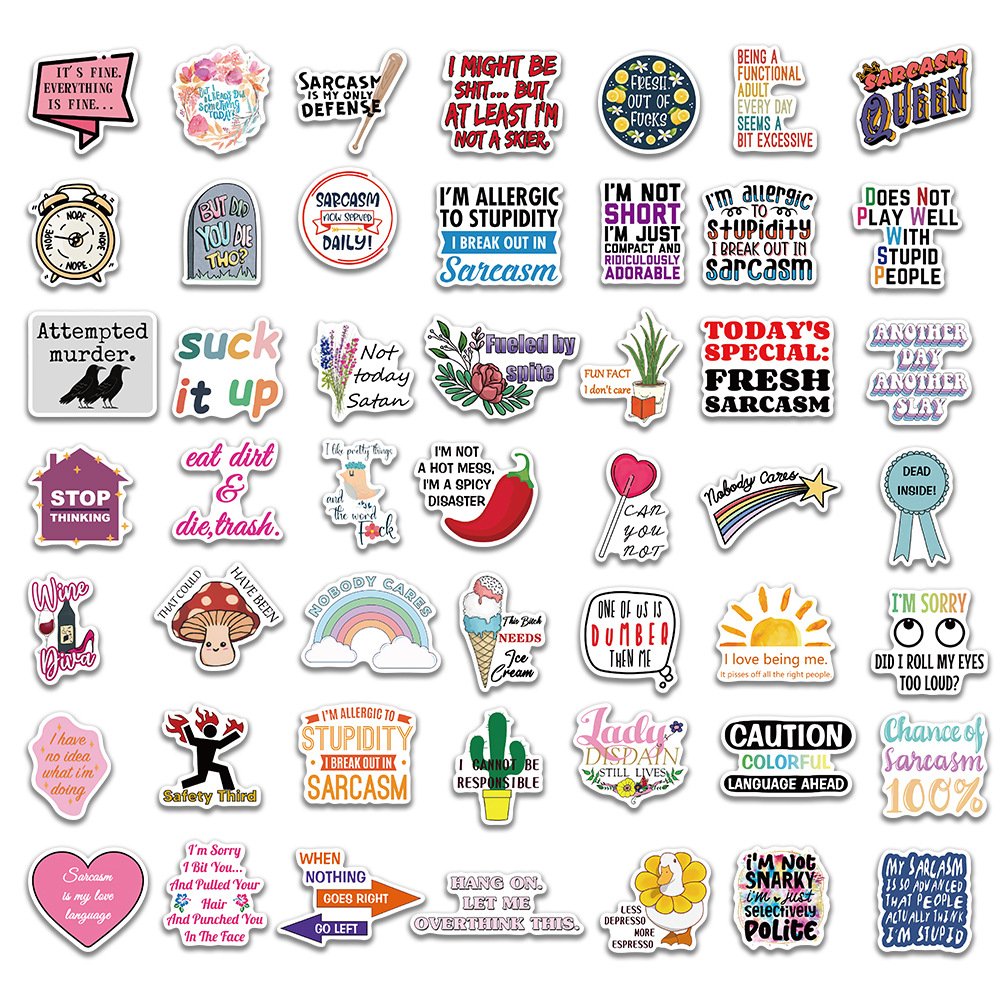 50pcs Sarcastic Stickers Funny Boho Sarcastic Stickers for Adults Snarky Humorous Quotes Stickers