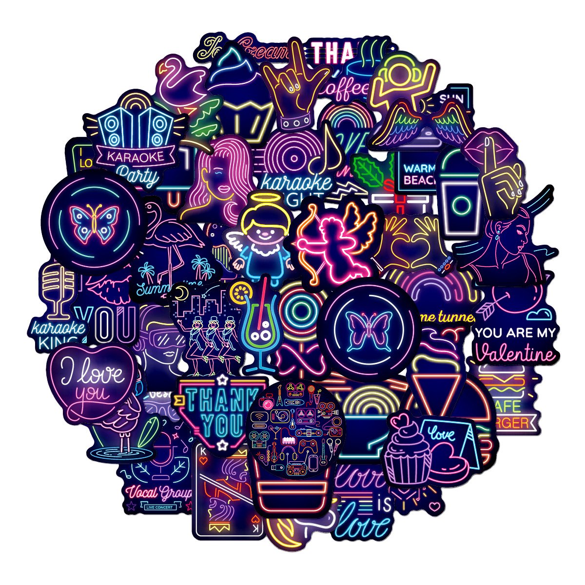 50 PCS Cool Neon Graffiti Stickers for Kids Teens Adults,Waterproof Vinyl Neon Sticker Pack,Cartoon Creative Stickers Decals