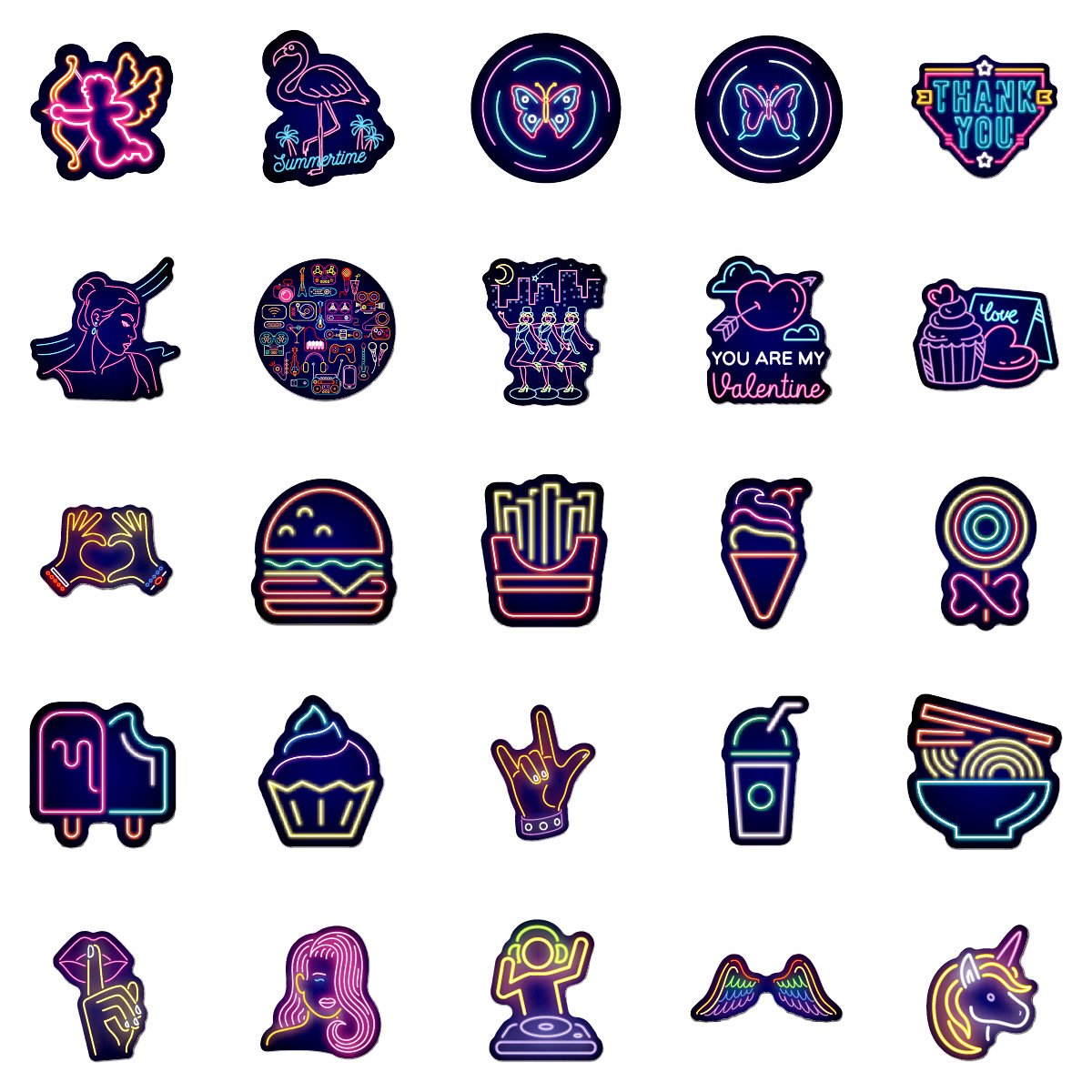 50 PCS Cool Neon Graffiti Stickers for Kids Teens Adults,Waterproof Vinyl Neon Sticker Pack,Cartoon Creative Stickers Decals