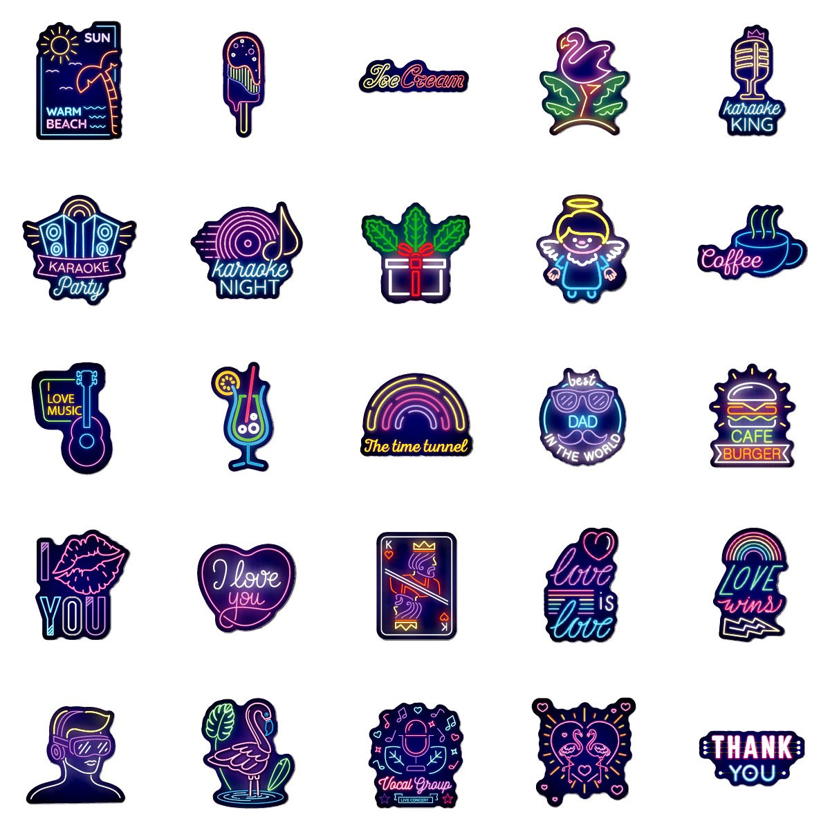 50 PCS Cool Neon Graffiti Stickers for Kids Teens Adults,Waterproof Vinyl Neon Sticker Pack,Cartoon Creative Stickers Decals