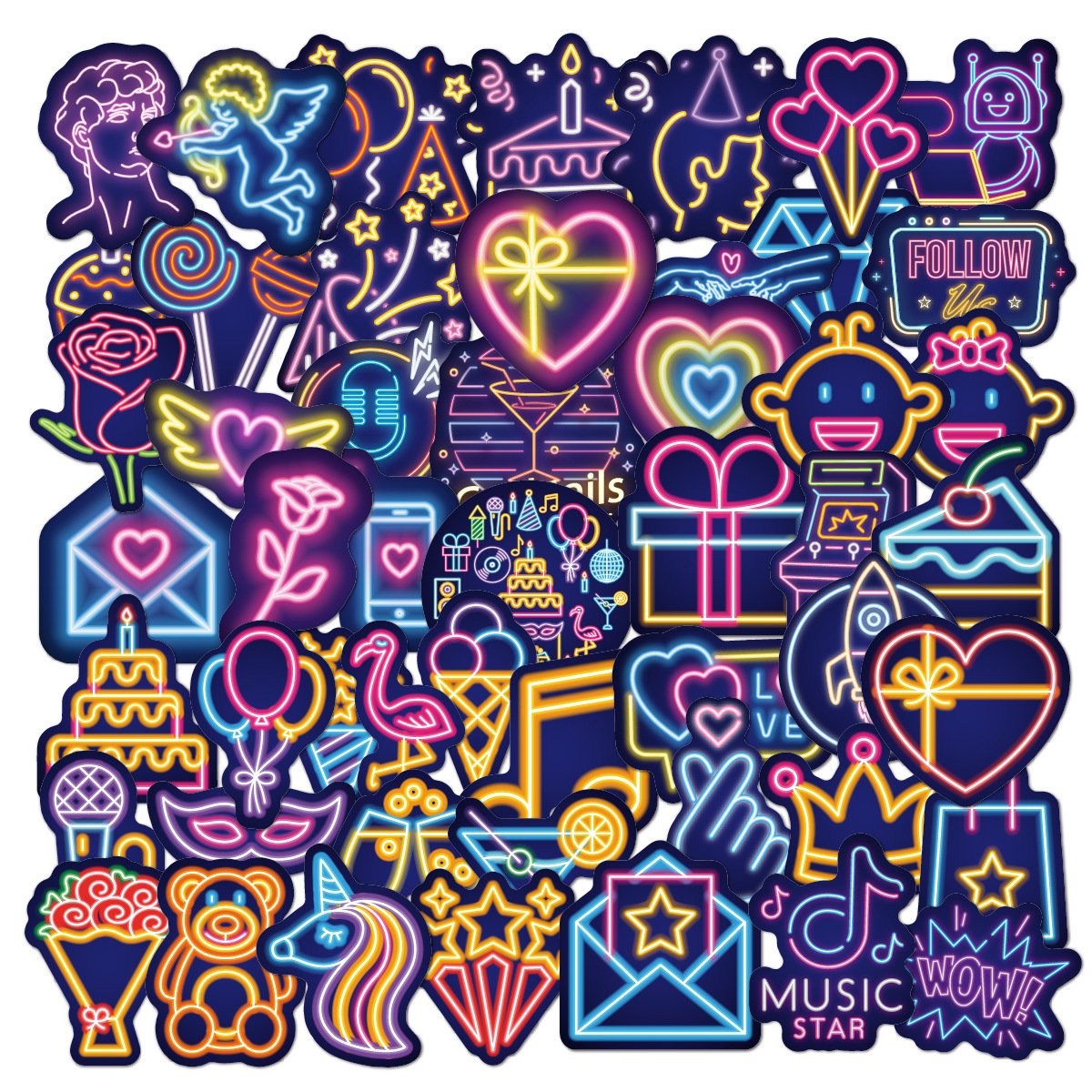 50 PCS Cool Neon Graffiti Stickers for Kids Teens Adults,Waterproof Vinyl Neon Sticker Pack,Cartoon Creative Stickers Decals
