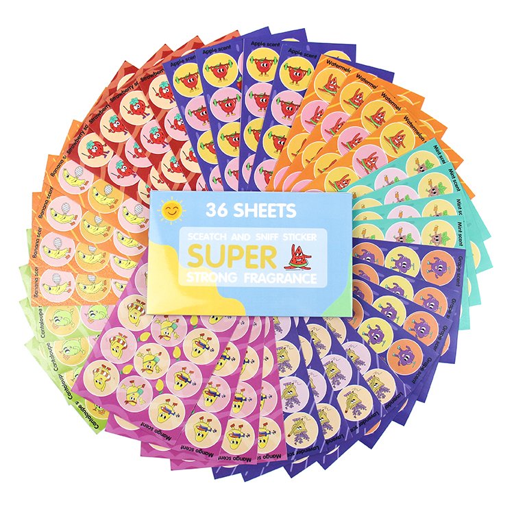 Popular Products Customized Rub Scent Sticker Fruit Scent Scratch-off Cartoon Scent Label