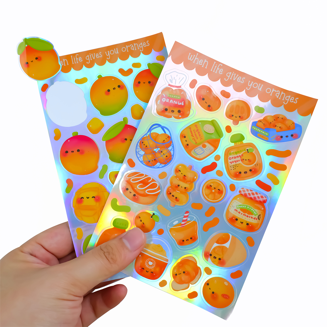 Custom Label Cartoon Waterproof Kiss Cut Sticker Logo Self-adhesive Holographic Effect Kiss Cut Sticker