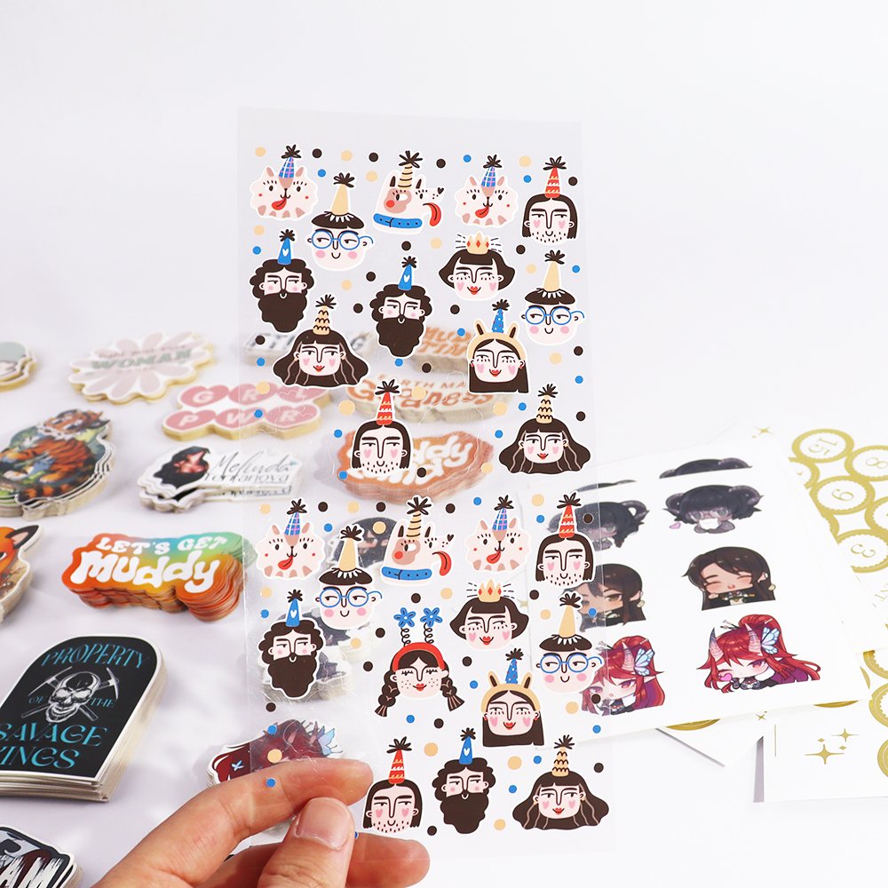 Custom Logo Die Cut Sticker Anime Decorative Waterproof PVC Kiss Cut Sticker Printing Adhesive Vinyl Cartoon Stickers Sheet