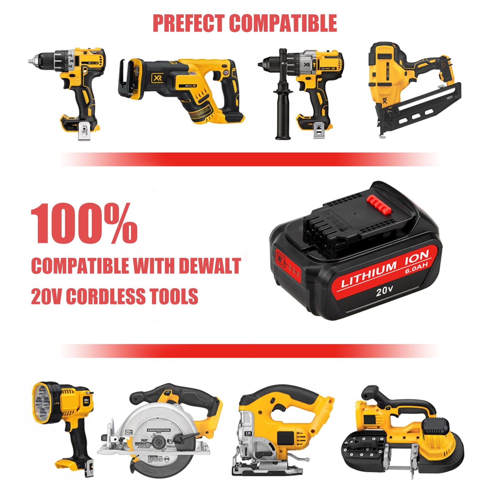 Replacement 20V Power Tool Battery Lithium Ion Battery Pack For Power Tool Cordless Drill Combo Kit DCB200