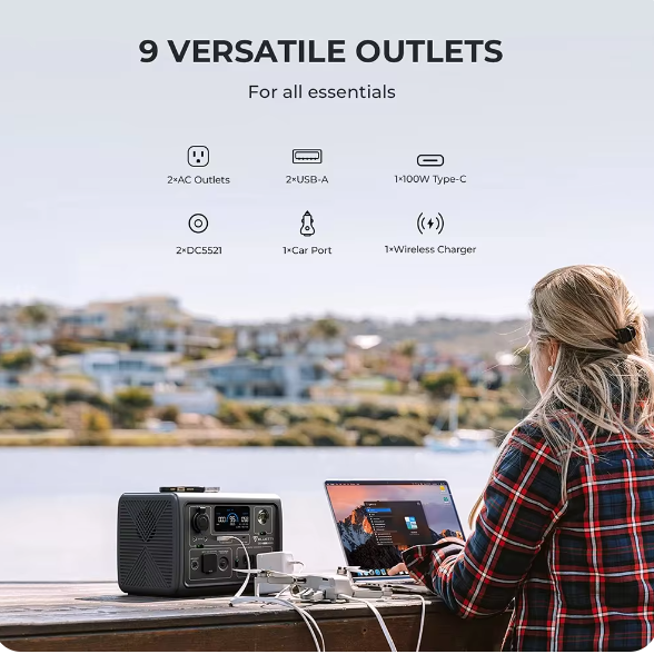 Fast Charger EB3A 600W 268Wh Portable Power Station LiFePO4 Battery Charger Solar Generator Camping Fishing RV Drone UPS Power