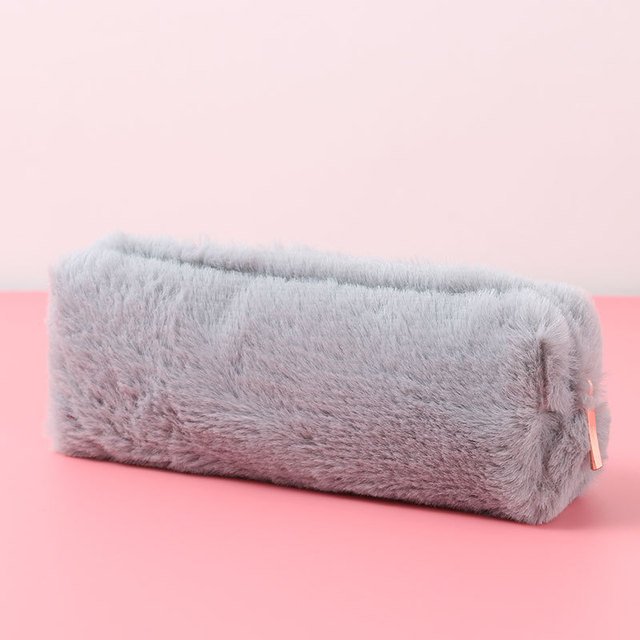 Lovely Girl Plush Fuzzy Zip Pencil Bag Lightweight Velvet Pouch Color Pencil Box Metal Pencil Case Back to School Season 300 Pc