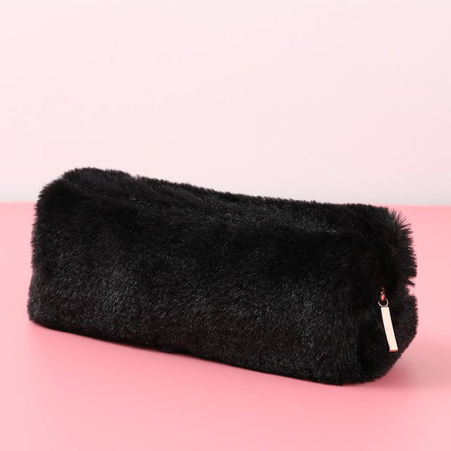 Lovely Girl Plush Fuzzy Zip Pencil Bag Lightweight Velvet Pouch Color Pencil Box Metal Pencil Case Back to School Season 300 Pc