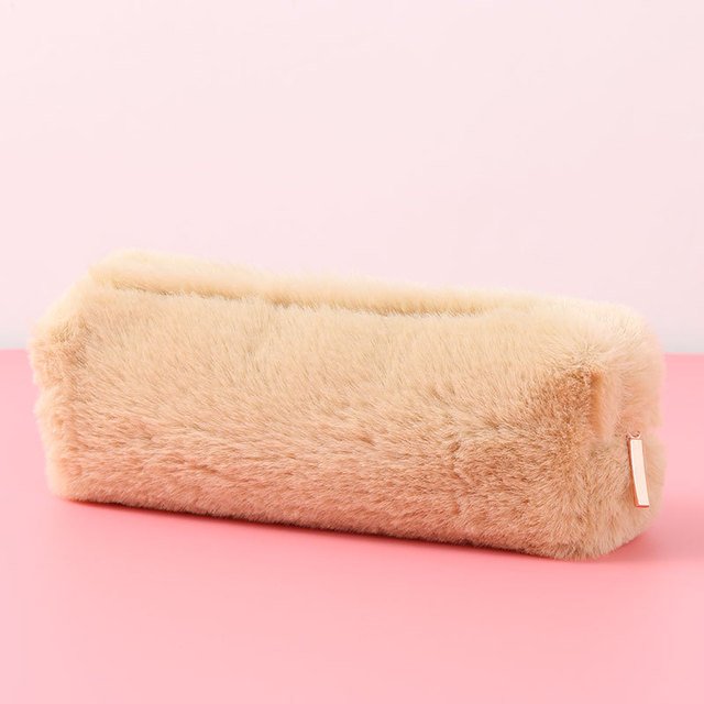 Lovely Girl Plush Fuzzy Zip Pencil Bag Lightweight Velvet Pouch Color Pencil Box Metal Pencil Case Back to School Season 300 Pc