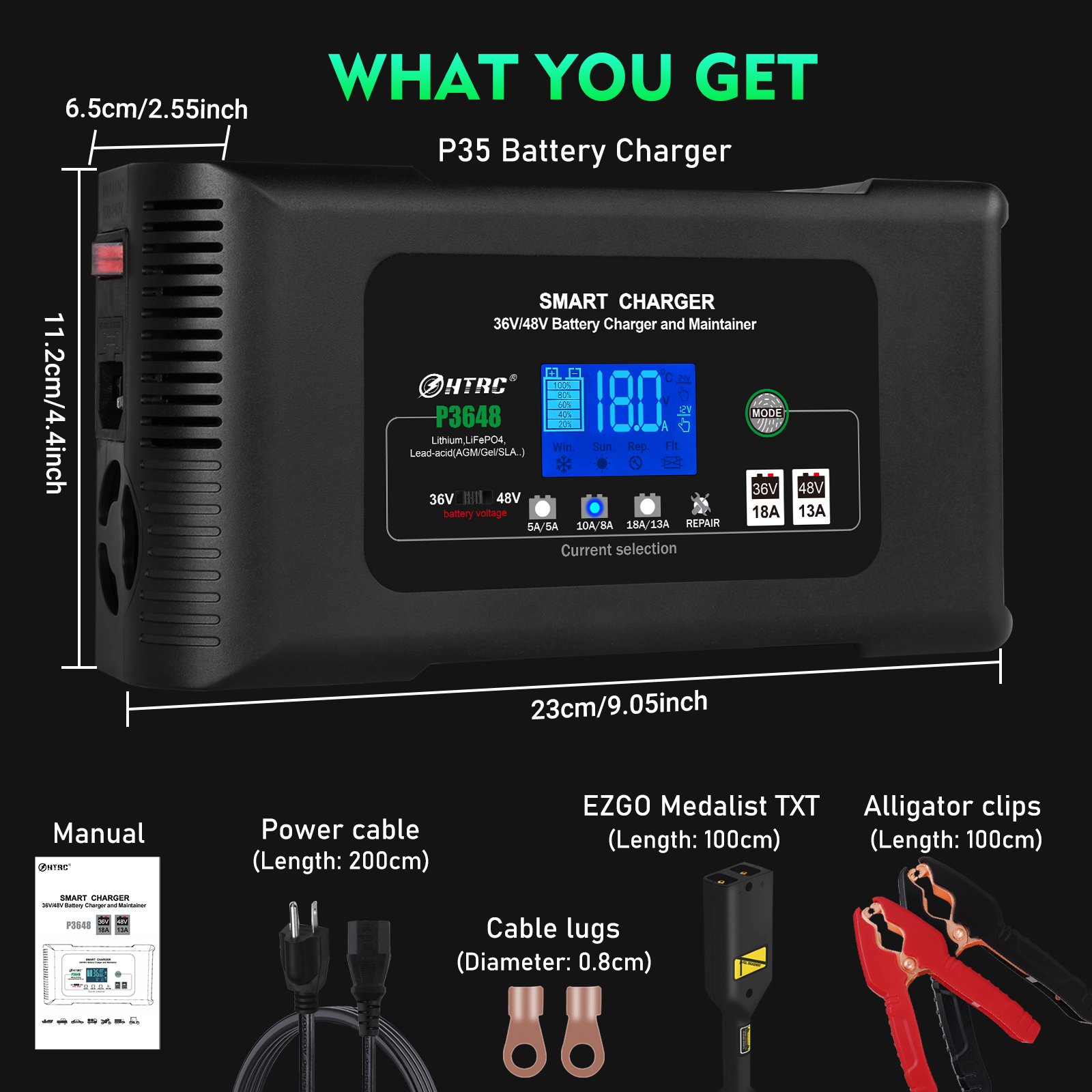 Htrc 48v/13a 36v/18a Smart Charger 36volt Golf Cart Charger Pb Lifepo4 Lead-acid Battery Automatic Motorcycle Charger Electric