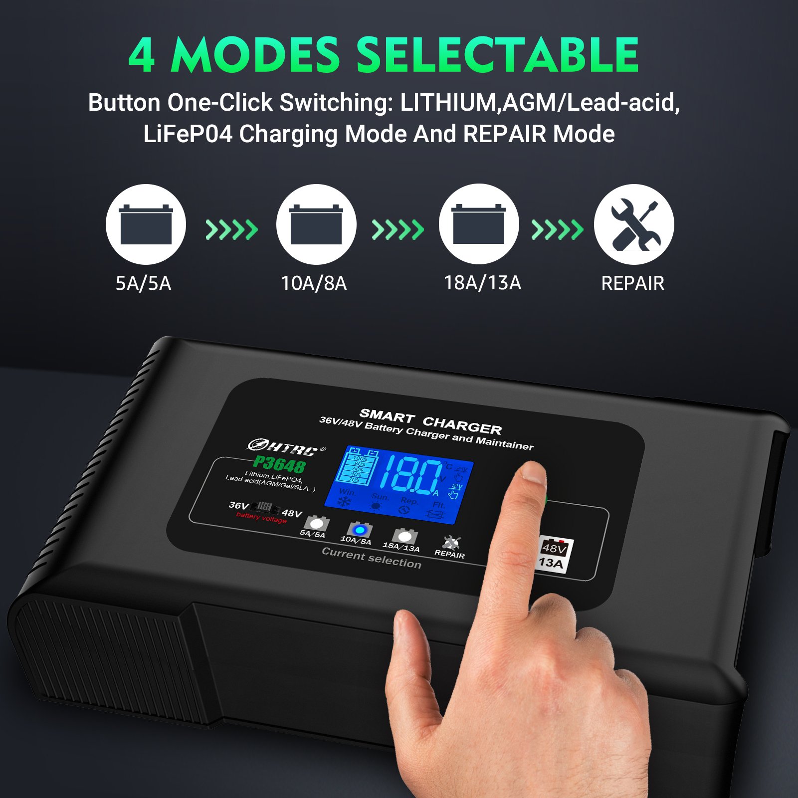 Htrc 48v/13a 36v/18a Smart Charger 36volt Golf Cart Charger Pb Lifepo4 Lead-acid Battery Automatic Motorcycle Charger Electric