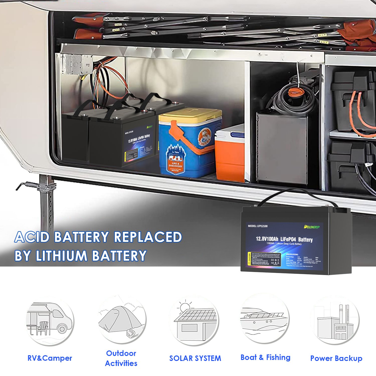 Hot Selling DELONGTOP Lifepo4 Battery 12V 24V 48V 7Ah 10Ah 12Ah 50Ah 100Ah 200Ah 400Ah Golf Cart Batteries Power Station