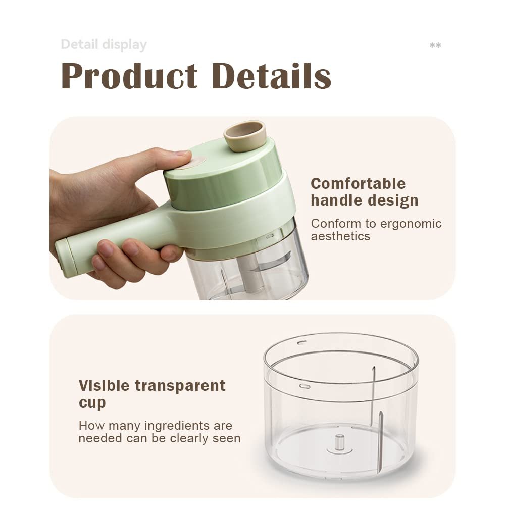 4 in1 Portable Electric Vegetable Cutter Set Mini Food Slicer and Chopper for Kitchen Multifunctional Wireless Electric Grinder