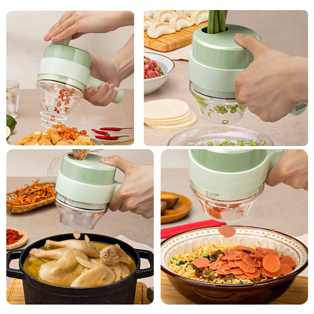 4 in1 Portable Electric Vegetable Cutter Set Mini Food Slicer and Chopper for Kitchen Multifunctional Wireless Electric Grinder