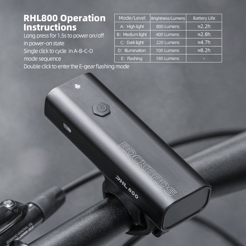 ROCKBROS Bicycle Accessories Led Bicycle Light Usb Rechargeable 800 Lumen Cycling Bike Front Head Light Bicycle Light