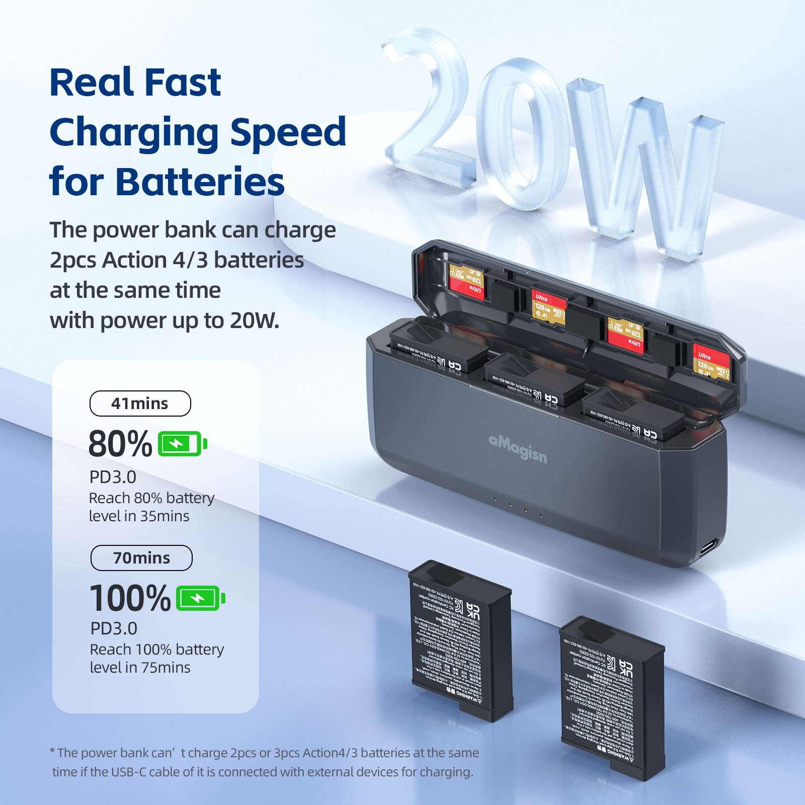 aMagisn Fast Charging Power Bank for DJI Osmo Action4/3 Battery Charge Box Accessories for Camera & Smart Phone with 7710mAh