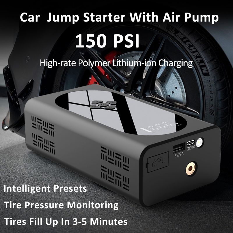 2024 Popular Emergency Jump Starter With 150PSI Air Compressor Lithium Ion Car Battery Car Jump Starter With Air Pump